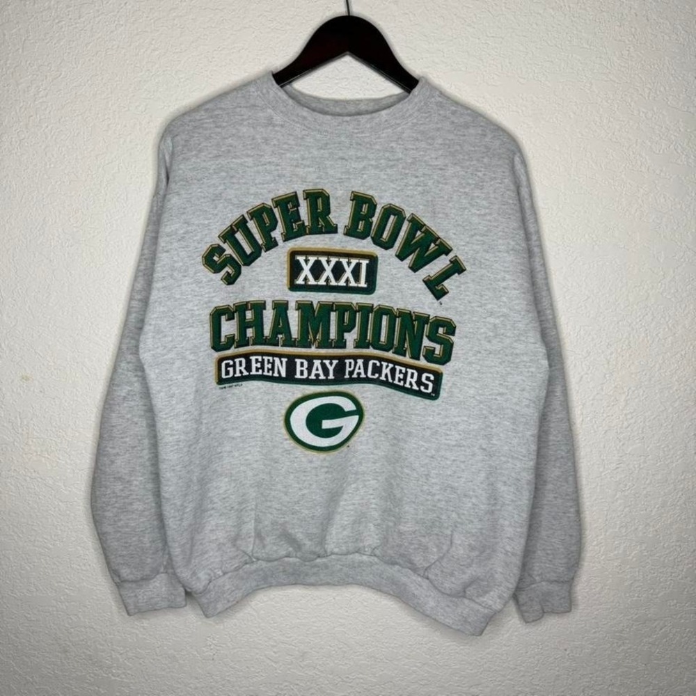 Vintage 90s Gray Green Bay Packers Super Bowl Champions grey sweatshirt
